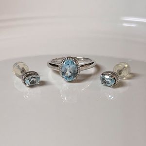 Silver Blue Topaz Ring and Earrings Set